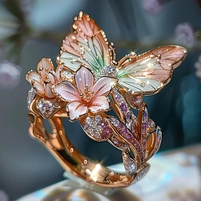 Wintage Złoty Pierścionek Kwiatowy Brimhaven